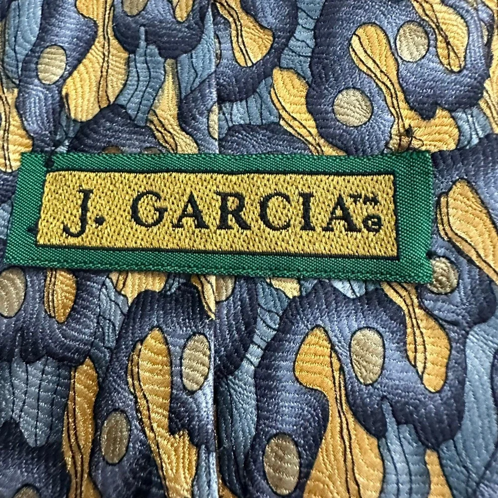 J Garcia Men Abstract Psychedelic Silk Necktie Maximalist Office Wearable Art